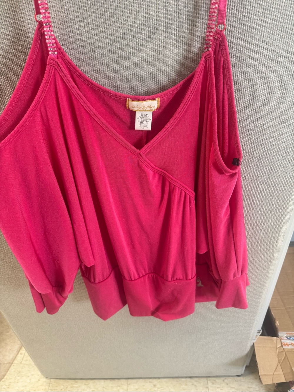 Y2K Baby Phat Hot Pink Cold-Shoulder Tank with Rhinestone Straps Sz 1X